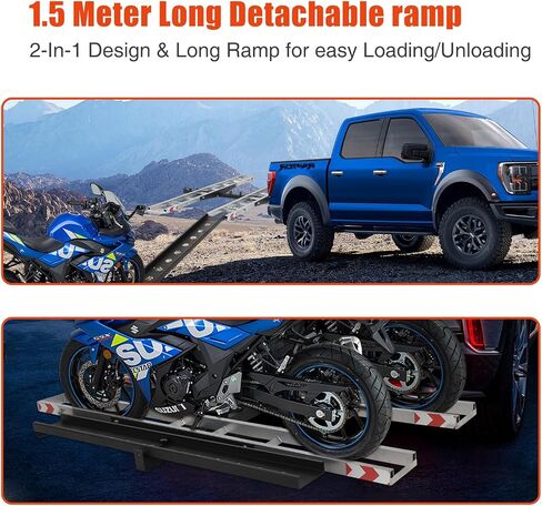 Double Motorcycle Carrier, 600 Lbs Aluminum Motorcycle Hitch Carrier with 59 Inch Long Detachable Load Ramp, Heavy Duty Hitch-Mounted Dirt Bike Rack with Tie-Down Strap for Car, Truck in Saudi Arabia