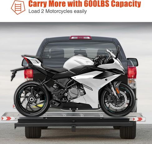 Double Motorcycle Carrier, 600 Lbs Aluminum Motorcycle Hitch Carrier with 59 Inch Long Detachable Load Ramp, Heavy Duty Hitch-Mounted Dirt Bike Rack with Tie-Down Strap for Car, Truck in Saudi Arabia