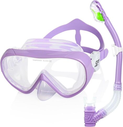 Kids Snorkel Set, Child Diving Mask Anti-Fog Swim Goggles and Dry Snorkel Children Snorkeling Gear for Youth Boys Girls Age 4-14 in Kuwait
