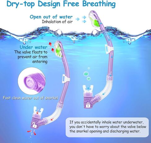 Kids Snorkel Set, Child Diving Mask Anti-Fog Swim Goggles and Dry Snorkel Children Snorkeling Gear for Youth Boys Girls Age 4-14 in Kuwait