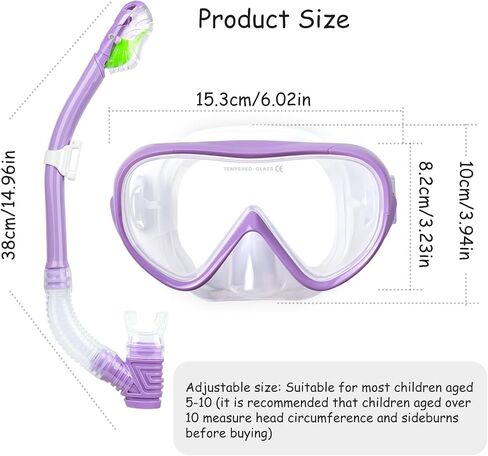 Kids Snorkel Set, Child Diving Mask Anti-Fog Swim Goggles and Dry Snorkel Children Snorkeling Gear for Youth Boys Girls Age 4-14 in Kuwait