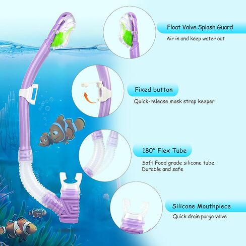 Kids Snorkel Set, Child Diving Mask Anti-Fog Swim Goggles and Dry Snorkel Children Snorkeling Gear for Youth Boys Girls Age 4-14 in Kuwait