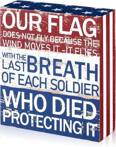 Patriotic Decor July 4th Decor Box Sign Independence Day Patriotic Labor Day Decor 5 x 6 Inch Wood American Flag Patriotic Decor Home of the Free Because of the Brave Farmhouse Rustic Wooden Block … in Saudi Arabia