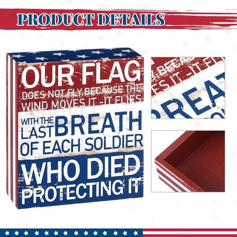 Patriotic Decor July 4th Decor Box Sign Independence Day Patriotic Labor Day Decor 5 x 6 Inch Wood American Flag Patriotic Decor Home of the Free Because of the Brave Farmhouse Rustic Wooden Block … in Saudi Arabia