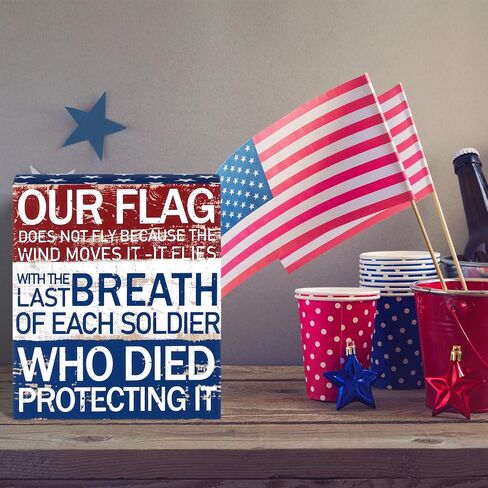 Patriotic Decor July 4th Decor Box Sign Independence Day Patriotic Labor Day Decor 5 x 6 Inch Wood American Flag Patriotic Decor Home of the Free Because of the Brave Farmhouse Rustic Wooden Block … in Saudi Arabia