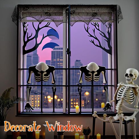 OurWarm زينة الهالوين جمجمة شبكة العنكبوت، غطاء مدفأة الهالوين من الدانتيل الأسود على شبكة العنكبوت، وشاح وشاح عباءة الهالوين من نسيج العنكبوت لديكور رف الهالوين لوازم حفلات الهالوين 21 × 79 بوصة in Kuwait