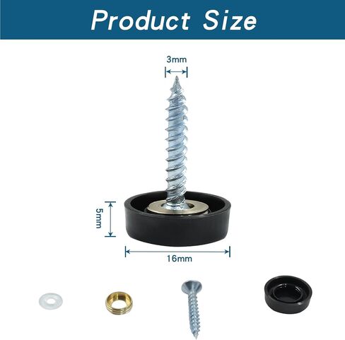 24 عبوة من أغطية لولبية من الفولاذ المقاوم للصدأ، مجموعة براغي مرآة بقطر 0.6 بوصة / 16 مم، غطاء لولبي تزييني أسود in Kuwait