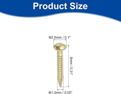 uxcell 50Pcs Small Hardware Nails, 1.2 x 8mm Brass Round Head Nail Common Finishing Nail for Household Woodworking Picture Hanging DIY Projects, Gold in Saudi Arabia