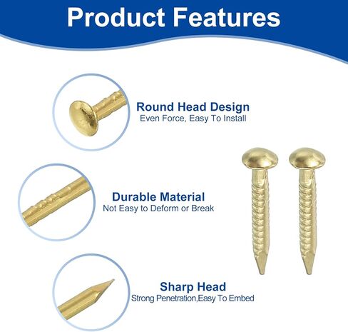 uxcell 50Pcs Small Hardware Nails, 1.2 x 8mm Brass Round Head Nail Common Finishing Nail for Household Woodworking Picture Hanging DIY Projects, Gold in Saudi Arabia