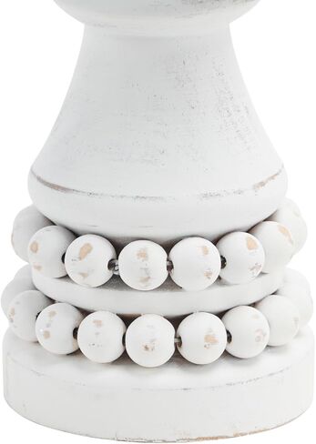 مجموعة حوامل شموع من الخشب الصلب المطرزة بالخرز من NIKKY HOME مكونة من 2، قاعدة شموع خشبية على شكل عمود روسيتك، ديكور قطعة مركزية لطاولة الموقد، باللون الأبيض المتعثر in Kuwait