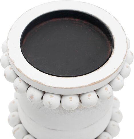 مجموعة حوامل شموع من الخشب الصلب المطرزة بالخرز من NIKKY HOME مكونة من 2، قاعدة شموع خشبية على شكل عمود روسيتك، ديكور قطعة مركزية لطاولة الموقد، باللون الأبيض المتعثر in Kuwait