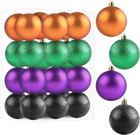 24Pcs Halloween Ball Ornaments Set, 2.36 inch Shatterproof Hanging Halloween Tree Ornaments with Shiny Tree Ball Ornaments for Indoor&Outdoor Holiday Party Decoration in Saudi Arabia