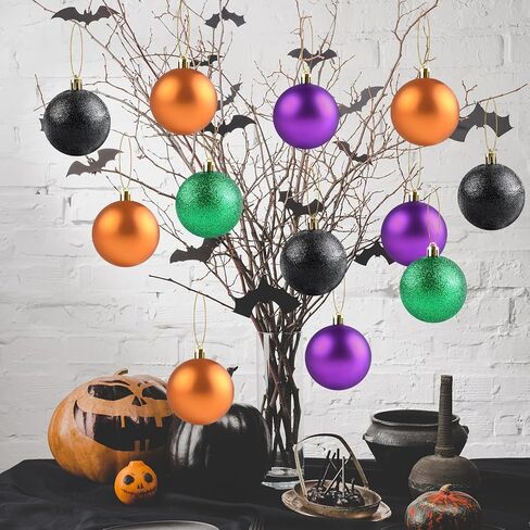 24Pcs Halloween Ball Ornaments Set, 2.36 inch Shatterproof Hanging Halloween Tree Ornaments with Shiny Tree Ball Ornaments for Indoor&Outdoor Holiday Party Decoration in Saudi Arabia