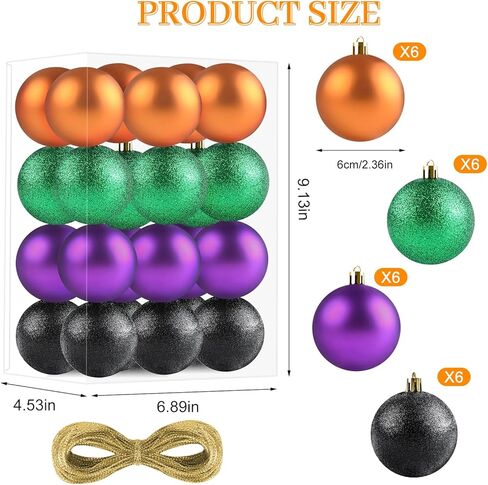 24Pcs Halloween Ball Ornaments Set, 2.36 inch Shatterproof Hanging Halloween Tree Ornaments with Shiny Tree Ball Ornaments for Indoor&Outdoor Holiday Party Decoration in Saudi Arabia