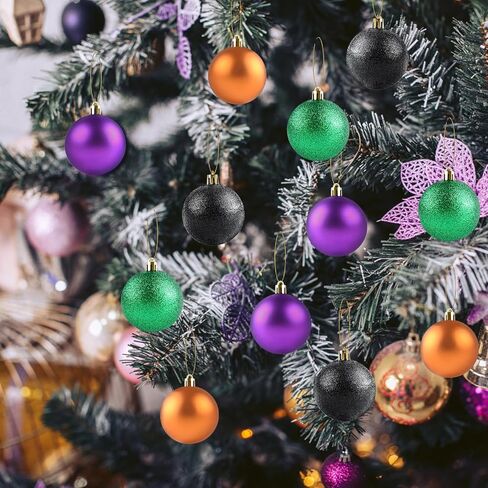 24Pcs Halloween Ball Ornaments Set, 2.36 inch Shatterproof Hanging Halloween Tree Ornaments with Shiny Tree Ball Ornaments for Indoor&Outdoor Holiday Party Decoration in Saudi Arabia