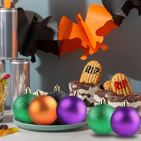 24Pcs Halloween Ball Ornaments Set, 2.36 inch Shatterproof Hanging Halloween Tree Ornaments with Shiny Tree Ball Ornaments for Indoor&Outdoor Holiday Party Decoration in Saudi Arabia