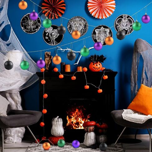 24Pcs Halloween Ball Ornaments Set, 2.36 inch Shatterproof Hanging Halloween Tree Ornaments with Shiny Tree Ball Ornaments for Indoor&Outdoor Holiday Party Decoration in Saudi Arabia