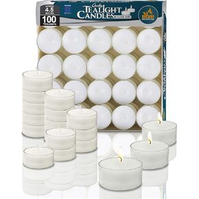 شموع الشاي الخفيفة من Ner Mitzvah - 50 عبوة كبيرة - شموع Tealight بيضاء غير معطرة في كوب شفاف - احتراق طويل - 4.5 ساعة