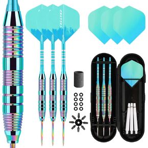 Darts Metal Tip Set 3 Aluminum Shaft Metal Dart Set Professional Darts Steel Tip Sets + Extra 3 Dart Flights 3 Replace Plastic Shafts Beginner or Professional Darts 22g