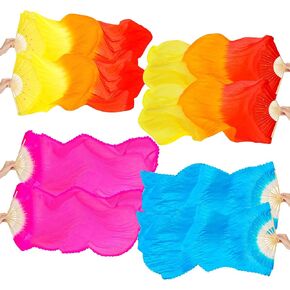 4 Pair Belly Dance Silk Fans, 1.8M Dancing Long Bamboo Fan Silk Veil Fans for Dancing, Dance Performance(Left+Right)