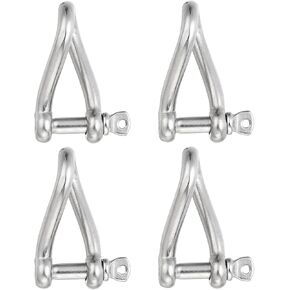 PATIKIL 316 Stainless Steel Twist Shackle 3/16" 5mm, 4 Pack 264 Lbs Load Screw Pin Shackles for Traction Steel Wire Ropes Marine Handling Accessories