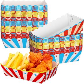Honeydak 120 Pcs Carnival Party Supplies Paper Food Trays Circus Carnival Theme Disposable Serving Trays Food Boats Snack Hot Dog Food Boxes for Carnival Party Decorations Birthday Party Favors