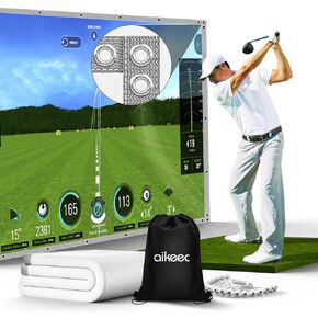 aikeec Golf Simulator Impact Screen: Ultra Clear Golf Impact Screen for Home/Indoor/Garage Swing Training - 5mm Thickened Golf Screen with 36 Upgraded Grommet Holes & 20 Ball Bungee Cords, 5 Size