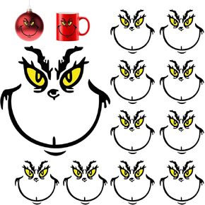 10 Pcs Christmas Stickers for Ornaments, Christmas Vinyl Transfer Stickers, Christmas Ornament Stickers for Crafts, DIY Face Stickers for Christmas Balls, Christmas Decals for Glass Cup - 3 * 3 in