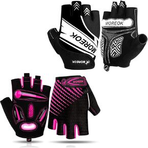 BIKINGMOREOK Bike Gloves Bicycle Cycling Gloves MK121-one pair（Pink-Medium） Bike Gloves Bicycle Cycling Gloves MK098-one pair -（Black-Medium）