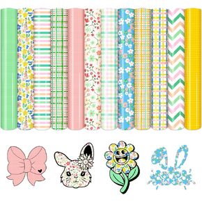 Tulip Flower HTV Vinyl -10 sheets 12x10inches Watercolor Floral Heat Transfer Vinyl Pastel HTV Iron on Vinyl for Fabrics Patterned HTV Compatible with Cricut/Silhoutte Cameo