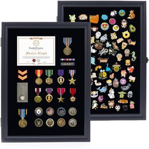 19 X 14 Pin Display Case Military Shadow Box Pin Collection Display Military Medal Display Case Pin with UV Protected Anti Fade 92% Clear Display Holder Board Frame for Patch Ribbon Award in Black