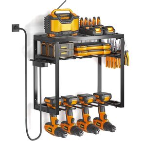 Power Tool Organizer Wall Mount, 3 Layers Drill Holder With Charging Station, Heavy Duty Garage Tool Storage，Utility Racks Shelf for Tool Batteries, Screwdriver, Wrench