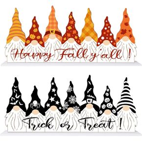 Halloween Thanksgiving Wooden Sign Decorations, Double-sided Halloween and Fall Table Sign Gnome Tabletop Ornaments Decor for Autumn Harvest Party Home Farmhouse Decorations Supplies