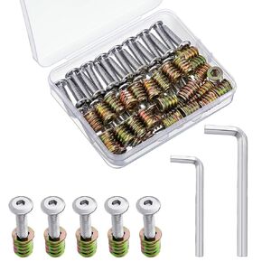 Hicarer 30 Sets M6x25 Threaded Inserts for Wood Furniture Wood Inserts Bolt Nut Inserts Furniture Hardware Parts M6x15 Screw in Nut Threaded Fastener Connector with 2 Hex Drive for Woodworking