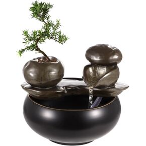 Ceramic Tabletop Fountain, Ceramic Pot Fountain Desktop Water Fountain Indoor, for Indoor and Home Decoration Table Desk Office Patio