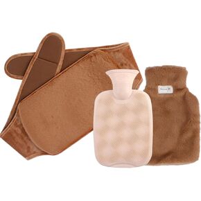 Rehomy Hot Water Bottle,Hot Water Bottle with Cover,Hot Water Bottle with Waist Cover,Hot Water Bag with Plush Waist Cover for Pain Relief Jeopace(3 PCS,Brown)
