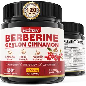 Berberine Supplement Organic 1500mg with Ceylon Cinnamon Bitter Melon, Liposomal Berberine HCL Complex Supplements with Banana Leaf, Supports Immune & Digestion - Vegan Berberine Capsules 120Cts