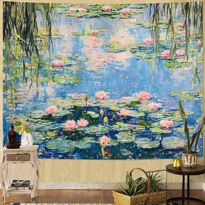 Yeoiat Water Lilies Tapestry Monet Wall Tapestry for Bedroom Nature Plant Tapestry Art Tapestry Wall Hanging for Living Room Bedroom Water Lilies 44×60 Inches