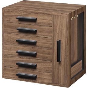 HOOBRO Jewelry Box for Women, Jewelry Organizer Box, 6-Tier Wooden Jewelry Box, Jewelry Case with Side Transparent Window, for Earring, Necklace, Bracelet, Ring, Walnut and Black BH12JB04 in Kuwait