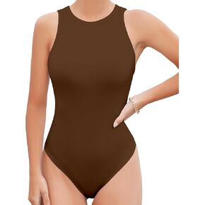UNTYHOTS Tank Top Bodysuits for Women Crew Neck Racerback High Neck Sleeveless Body suits in Kuwait