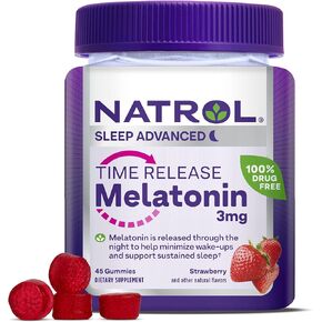 Natrol Time Release Melatonin 3 mg, Dietary Supplement for Restful Sleep, Sleep Gummies for Adults, 65 Strawberry-Flavored Melatonin Gummies, 65 Day Supply