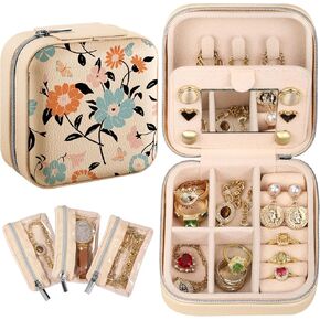 Bistup Travel Jewelry Case - Small Jewelry Organizers and Storage Box for Women Girls Teens Cute Traveling Jewelry Holder with Mirror Little Tiny Compact Flower Floral Modern Unique Aesthetic Pretty