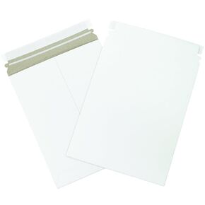 BOX USA 9 x 11 1/2" Stayflats Brand Rigid Flat Mailers, White (Pack of 25) Photo Document Mailers, Peel & Seal Closure, Tear Strip Easy Opening.