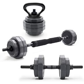 CAP Multi-Use 66LB Adjustable Weight Set - Versatile Dumbbell, Barbell & Kettlebell for Full-Body Workouts - Gray