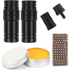 Vefungyan Billiard Pool Stick Joint Protectors: 2 Pairs 5/16x18 Threaded Joint Protectors Black with Cue Stick Shaft Wax and Burnisher Cloth