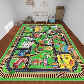 Kids Rug Play Mat for Toy Cars, City Life 3D Road Traffic 39.4"×59" for Playroom Kid Car Road Rug City Map Play Mat Non-Slip Washable Car Rug for Toddlers Boy Room Family Tummy Time Playtime