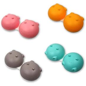 New 3 Pieces Hippo Fun Cute Animal Grey Contact Lens Cases, Lightweight, Portable and Distinctive Design, Cute and Fun Travel Contact Lens Storage/Soaking Case CE Marked