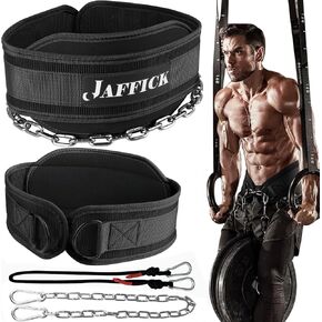 Jaffick Dip Belt with Steel Chain for Weightlifting Pullup Gym Weighted Lifting Belt for Powerlifting Squat Bodybuilding Waist Support for Both Men and Women