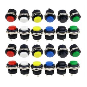 24Pcs 16mm Momentary Push Button Switch ON-Off 3A 250V AC 2 Pin self-resetting Mini Round Switch（Red Green Blue Yellow White Black)