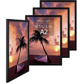 Frametory, A2 Picture Frame Set of 4, Engineered Wood Frame with Acrylic Cover Gallery Wall Frame (Black, 4 Pack)